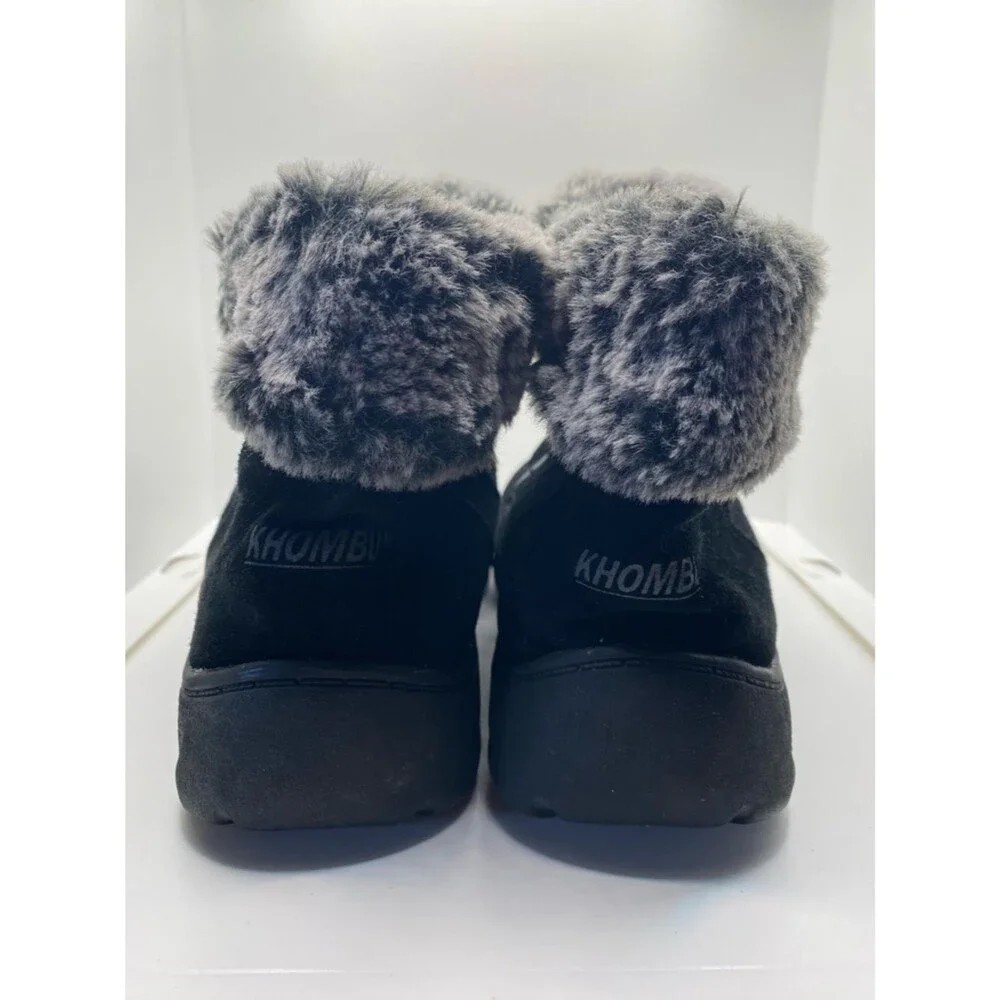 Khombu Jessica Black Ankle Boots 8M Suede Faux Fur Gorpcore Winter Cozy Comfort